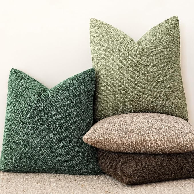 Foindtower Pack of 2, Decorative Textured Boucle Throw Pillow Covers Neutral Accent Solid Pillow Cases Soft Couch Cushion Case for Chair Sofa Bedroom Living Room Home Decor 22x22 Inch Pine Green