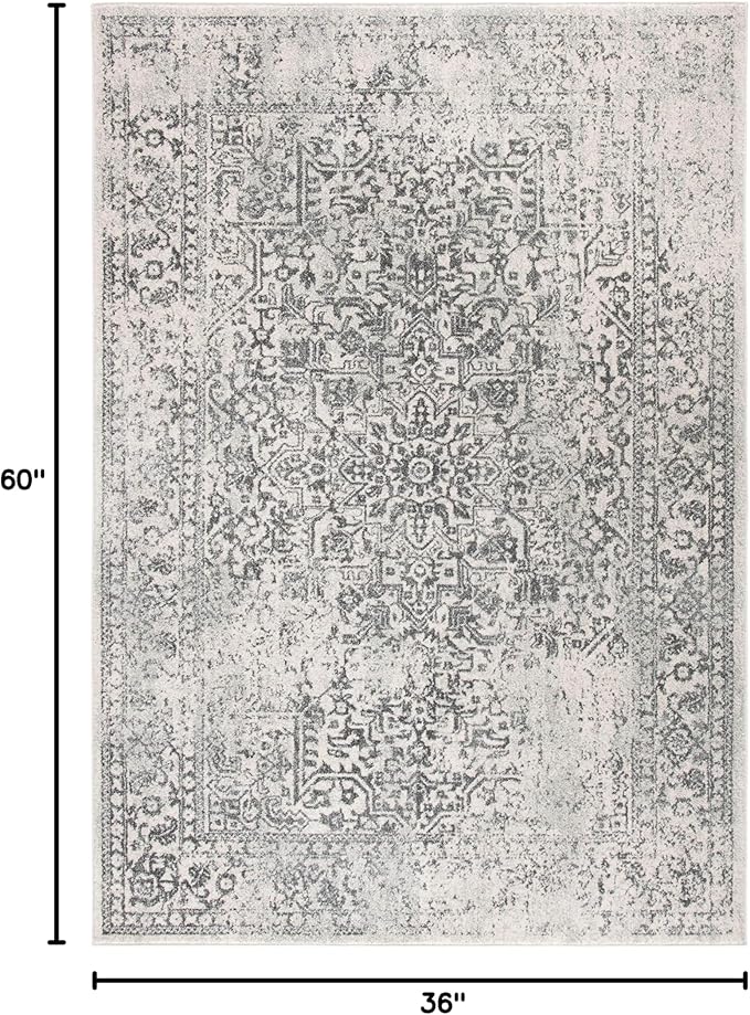 SAFAVIEH Evoke Collection 3' x 5' Ivory/Grey EVK256F Oriental Distressed Non-Shedding Living Room Bedroom Accent Rug