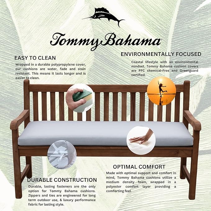 Tommy Bahama Bench Cushion, 44" X 19" X 2.5", Bamboo Bay Cloud
