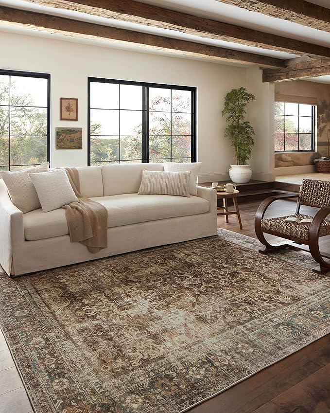 Loloi Magnolia Home by Joanna Gaines Sinclair Collection SIN-01 Rust/Lagoon 8'-6" x 11'-6", .25" Pile Height, Machine Washable, Area Rug