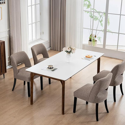 VKNOW Wooden Dining Chairs Set of 2, Modern Fabric Upholstered Dining Room Chair Kitchen Chairs, Farmhouse Dinner Chair for Kitchen Dining Room, Brown-Black Legs