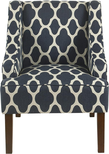 Homepop Home Decor | Upholstered Classic Swoop Arm Accent Chair | Accent Chairs for Living Room & Bedroom | Decorative Home Furniture, Dark Navy Geometric