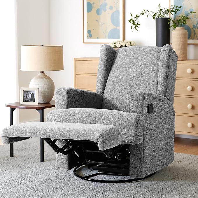 Swivel Glider Recliner Chairs Set of 2 for Adults - High Back Rocker Recliners with Deep Seat, Comfortable & Quiet Upholstered Fabric Armchairs for Living Room or Nursery, Manual Reclining-Light Gray