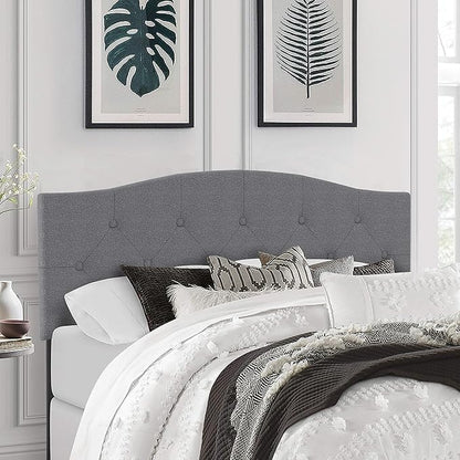 Hillsdale Provence Upholstered Arch Adjustable Tufted Full/Queen Headboard, Glacier Gray