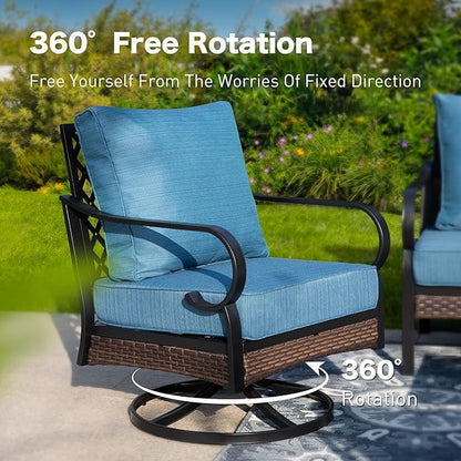 5 PCS Metal Outdoor Patio Furniture Set, Patio Conversation Set with 1 3-Seater Sofa, 2 Swivel Sofa, Coffee Table - Black & Blue
