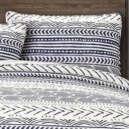 Lush Decor Hygge Geo Pattern Striped 3 Piece Quilt Bedding Set, Full/Queen, Navy & White