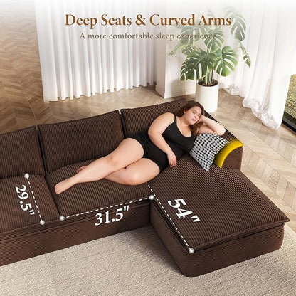 Vesgantti 141.7" Oversized Boneless Sectional Couch, Modern 7 Seater Modular Sofa with Chaise, Deep Seat Convertible Corduroy Cloud Couches for Living Room, No Assembly Required, Dark Brown
