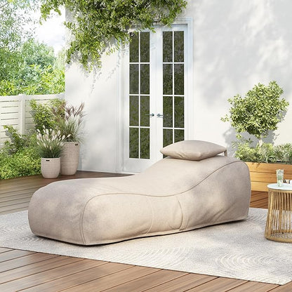 Christopher Knight Home Morton Bean Bag Chair, Fabric Lounger for Adults and Kids, Comfy Reading Chair, Lounge Sofa with Headrest, Indoor/Outdoor Spaces Memory Foam Bean Bag, Dark Beige