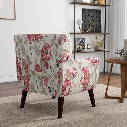 Accent Chairs, Modern Linen Blend Arm Chair for Living Room, Bedroom, Comfy High-Resilient Sponge Reading Chair for Small Spaces (Pattern Pink Floral, Set of 2)