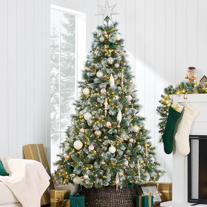 Best Choice Products Full Scotch Pine Christmas Tree, 6ft Pre-Lit Frosted Holiday Decor w/ 1,200 Twinkling Micro LED Lights, 2-in-1 White & Multicolor