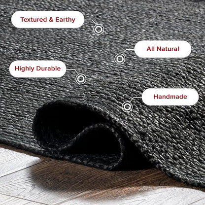 nuLOOM 4x6 Rigo Jute Hand Woven Area Rug, Black, Solid Farmhouse Design, Natural Fiber, For Bedroom, Living Room, Dining Room, Hallway, Office, Kitchen, Entryway