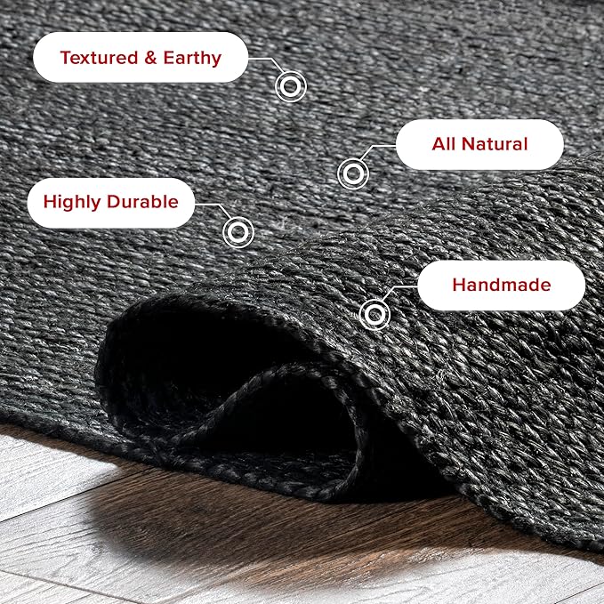 nuLOOM 5x8 Rigo Jute Hand Woven Area Rug, Black, Solid Farmhouse Design, Natural Fiber, For Bedroom, Living Room, Dining Room, Hallway, Office, Kitchen, Entryway