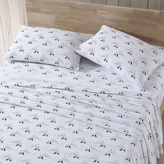 Eddie Bauer - Full Sheets, Cotton Flannel Bedding Set, Brushed For Extra Softness, Cozy Home Decor (Dog Friends White, Full)