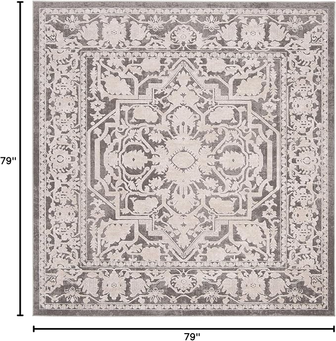 SAFAVIEH Reflection Collection Area Rug - 6'7" Square, Dark Grey & Cream, Non-Shedding & Easy Cleaning, Ideal for Living Room, Bedroom (RFT665B)
