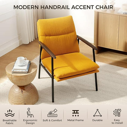 Art Leon Accent Chair- Mid Century Modern Accent Chairs Upholstered Fabric Reading Bedroom Chair Side Sitting Chair with Metal Frame Armchairs for Living Room, Bedroom, Guest Room Yellow