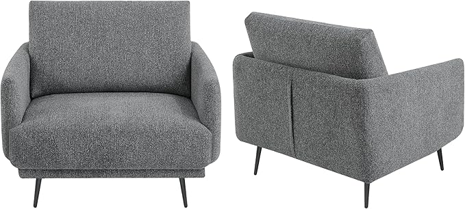 Mid-Century Accent Chair,Modern Oversized Armchair for Living Room,Comfy Upholstered Reading Accent Chairs for Bedroom,Single Sofa Chair (Dark Grey-1PACK)