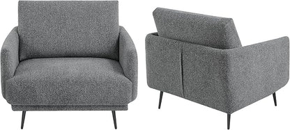 Mid-Century Accent Chair,Modern Oversized Armchair for Living Room,Comfy Upholstered Reading Accent Chairs for Bedroom,Single Sofa Chair (Dark Grey-1PACK)