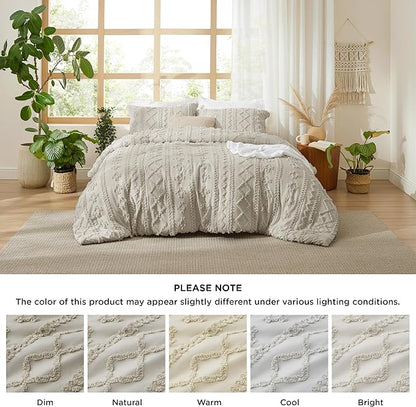 Bedsure Tufted Boho Comforter Set King Size - Linen Boho Bed Set, GentleSoft™ 3 Pieces Farmhouse Shabby Chic Embroidery Bedding, Gifts for Woman, Soft Jacquard King Comforter for All Seasons