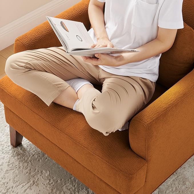 VANOMi Modern Accent Chairs, Terry Fabric Living Room Chairs with Cushion, Mid-Century Modern Comfy Reading Chair for Bedroom, Corner, Apartment, Orange