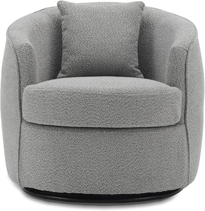 Swivel Accent Chair Set of 2, Modern Upholstered Boucle Barrel Arm Chairs with Pillow for Living Room, 360 Degree Round Swivel Sherpa Armchair with Round Base for Bedroom Club (2, Grey)