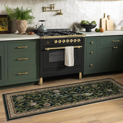 RUGGABLE x Morris & Co Washable Area Rug – Pomegranate Blue Green 5x7, Stain-Resistant, Non-Slip – Medium Machine Washable Rugs for Living Room, Bedroom, Hallway, Entryway & Office–with Cushioned Pad