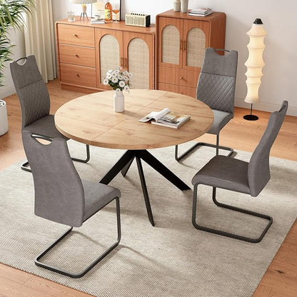 46.4" Round Dining Table and Chair Set, Mid Century Modern Round Dining Table for Set of 4, Coffee Table w/Steel Legs for Kitchen Dining Room, Office, Save Space