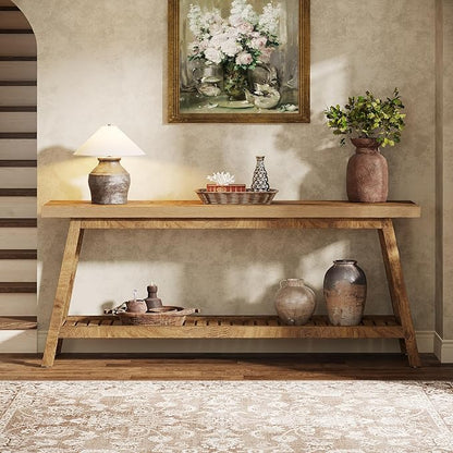 Tribesigns 70.86-Inch Console Table for Entyrway, Farmhouse 2-Tier Entry Entrance Table, Narrow Long Sofa Table Behind Couch, Light Brown