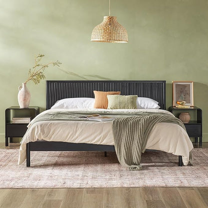Walker Edison King Modern Reeded Headboard Solid Wood Bed, King Size, Black