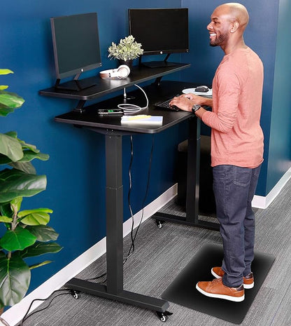 Stand Steady Tranzendesk Power | 55 Inch Electric Standing Desk with Built-In Charging | Height Adjustable Stand Up Desk with Clamp On Shelf | Electronic Desk with 1 AC Outlet & 2 USB Ports (55/Black)