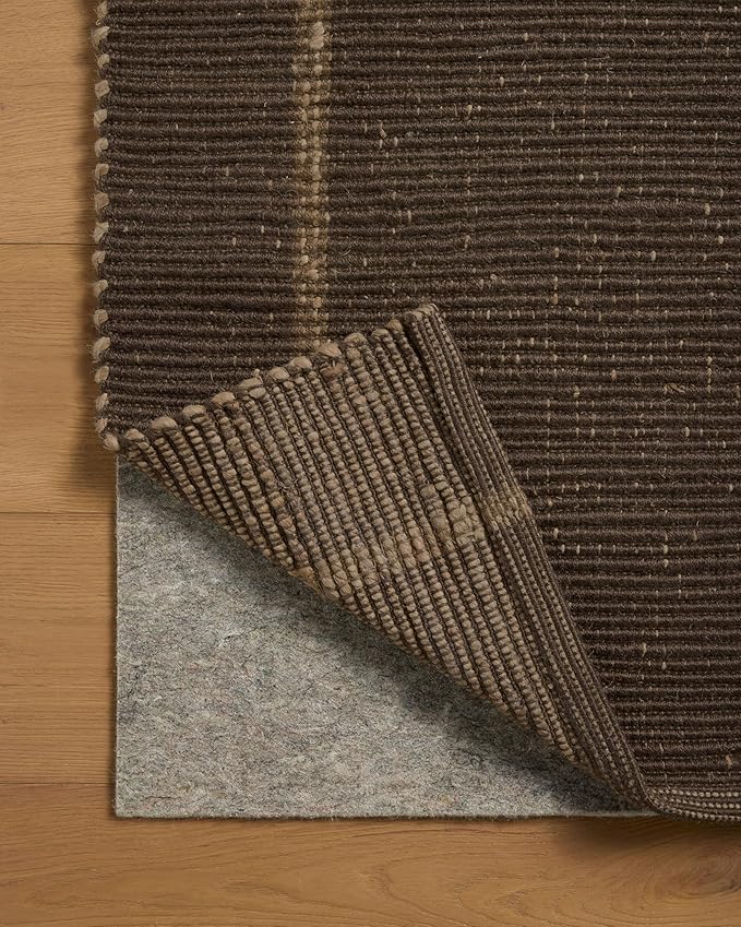 Loloi Leanne Ford Weatherstaff Collection WTS-01 Espresso/Natural 2'-6" x 9'-9" Runner Rug Jute, Striped, Neutral, Hallway, Kitchen, Mudroom, and Bathroom