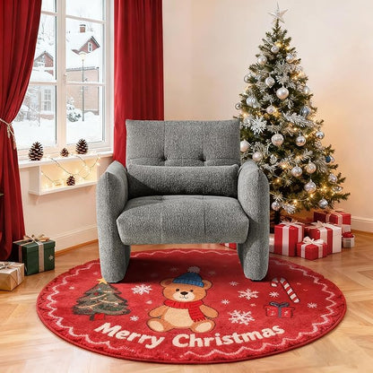 33.9" Accent Chairs, Modern Upgrade Sherpa Fabric Arm Chair Comfy Upholstered Armchair Leisure Single Sofa Chair with a Waist Pillow for Bedroom, Office and Living Room