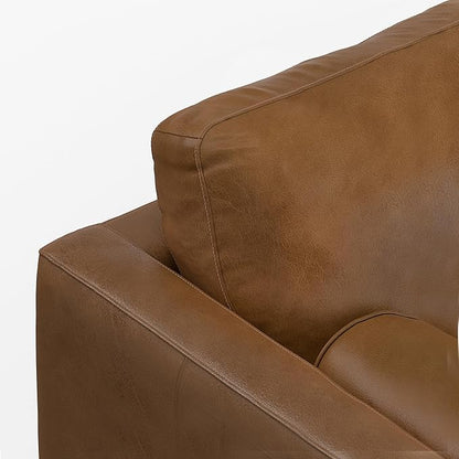 SIMPLIHOME Morrison Mid-Century Modern 89 inch Wide Sofa with Ottoman Set in Caramel Brown Genuine Leather for the Living Room and Family Room
