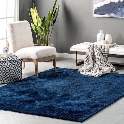 nuLOOM 8' x 10' Cozy Plush Area Rug, Machine Washable, Non-Slip, Soft Fluffy Shag Carpet for Living Room Bedroom Kids Room Nursery Home Decor, Loni Navy