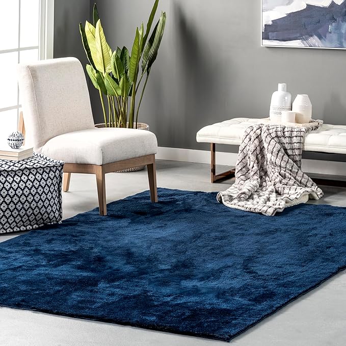 nuLOOM 5' x 8' Cozy Plush SuperiorWash Area Rug, Machine Washable, Non-Slip, Soft Fluffy Shag Carpet for Living Room Bedroom Kids Room Nursery Home Decor, Loni Navy