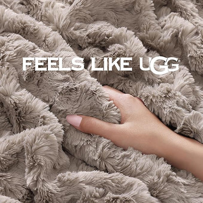 UGG Adalee Faux Fur Throw Blanket Luxury Lightweight Cozy Soft Throw for Couch Bed or Chair Hypoallergenic Machine Washable Double-Sided Fluffy Blanket Home Decor, 50-inch x 70-inch, Oyster Brown