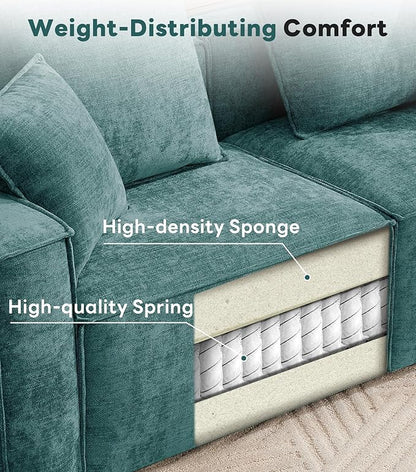 WILLOVE Modular Sectional Sofa Set, Chenille Cloud Couch with Wide Armrests & 8 Pillows, Deep Seat Couches for Living Room, 6-Seater Green