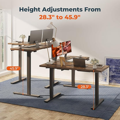 L-Shaped Standing Desk, 63 x 47 Inches Height Adjustable Desk, Sit and Stand up for Work Office Home, Ergonomic Rising Computer Table for Home Office with Splice Board, Rustic Brown