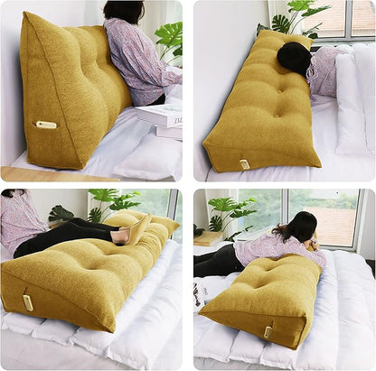 WOWMAX Large Bolster Triangular Positioning Support Reading Backrest Wedge Pillow Headboard Pillow for Day Bed Bunk Bed with Removable Cover, Gifts for Mom California King Yellow