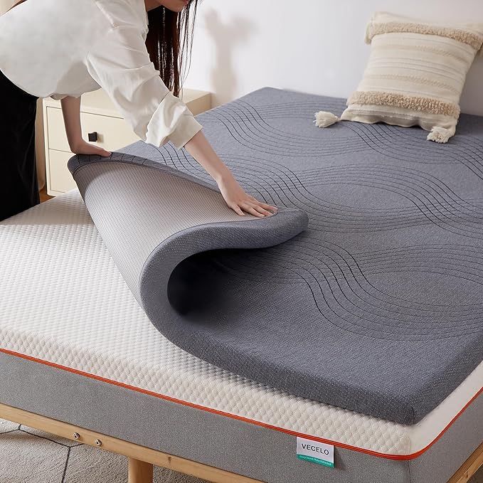 VECELO Gel Infused Memory Foam Mattress Topper Full Size, 2 Inch Fresh Cooling Mattress Pad with Washable Cover for Full Mattress, Pain Pressure Relieve Bed Topper, Breathable, Comfort