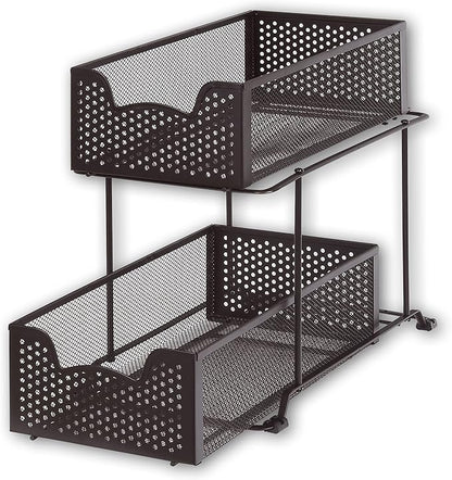 Simple Houseware 2 Tier Sliding Cabinet Basket Organizer Drawer, Bronze
