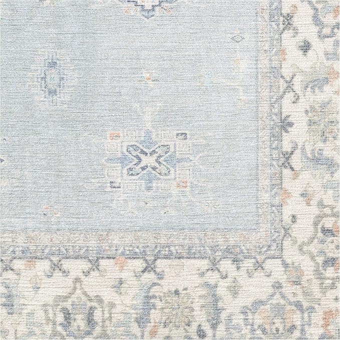 RUGGABLE Washable Vintage Runner Rug – Verena Soft Blue 2.5x10, Stain-Resistant, Non-Slip Hallway Runner – Machine Washable Rug for Hallway, Entryway, Living Room & Kitchen–with Standard Pad