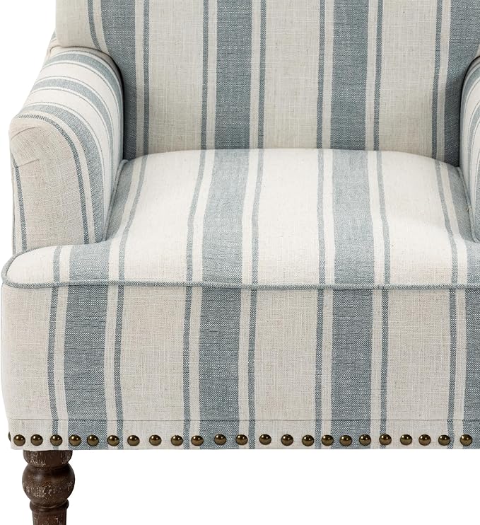 UIXE Stripe Accent Chairs Set of 2, Living Room Arm Chair Modern Nailhead Trim Club Armchair, Comfy Upholstered Sofa Lounge Seat Reading Seat Bedroom Side Seating for Home Office, Blue