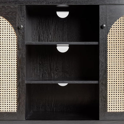 Walker Edison Sasha 2-Door Sideboard Buffet with Arched Rattan Panels, 58 Inch, Black