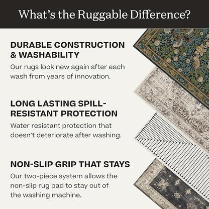 RUGGABLE Washable Area Rug – Kamran Ivory Opal 4x6, Stain-Resistant, Non-Slip – Medium Machine Washable Rugs for Living Room, Bedroom, Hallway, Entryway & Office–with Cushioned Pad