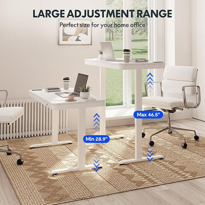 FLEXISPOT Comhar Electric Standing Desk with Drawers Charging USB A to C Port, Height Adjustable 48" Whole-Piece Home Office Computer Laptop Table with Storage (White Top + Frame)