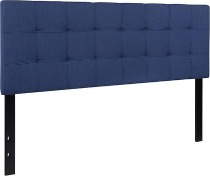 EMMA + OLIVER Quilted Tufted Upholstered Queen Size Headboard in Navy Fabric