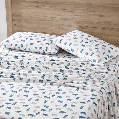 Eddie Bauer- King Sheet Set, Cotton Flannel Bedding Set, Brushed for Extra Softness, Cozy Home Décor (Bear Mountain Grey, King)