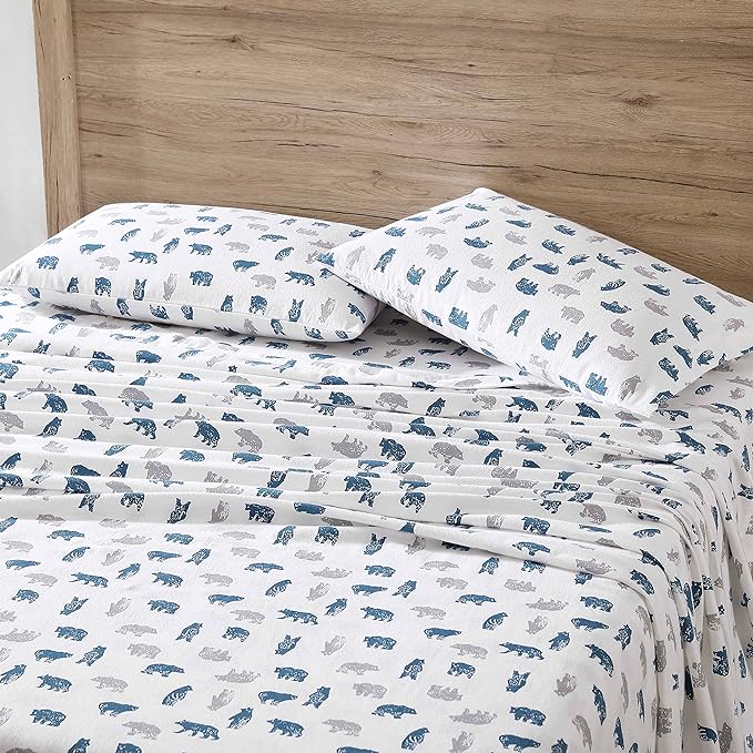 Eddie Bauer- Twin XL Sheet Set, Cotton Flannel Bedding Set, Brushed for Extra Softness, Cozy Home Décor (Bear Mountain Grey, Twin XL)