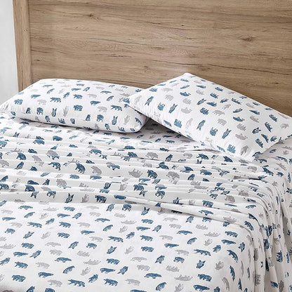 Eddie Bauer- Twin XL Sheet Set, Cotton Flannel Bedding Set, Brushed for Extra Softness, Cozy Home Décor (Bear Mountain Grey, Twin XL)