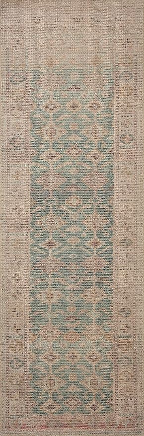 Loloi Angela Rose Aubrey Collection AUB-02 Aqua/Sand 7'-6" x 7'-6", .19" Pile Height, Round Area Rug